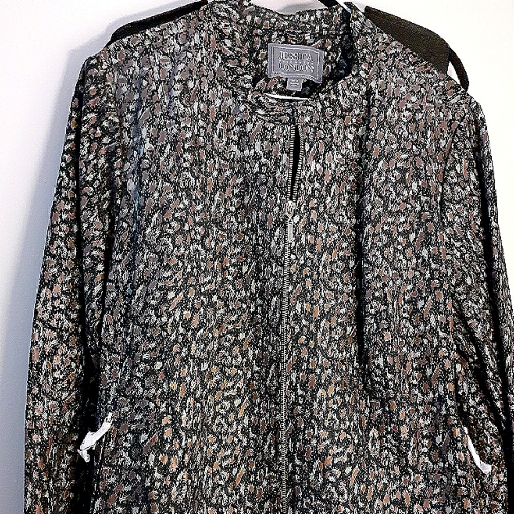 Women's leather jacket, New size 24 W, muted colors brown, grey, and black.